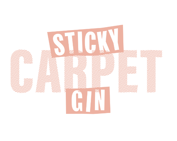 Logo of Sticky Carpet Gin featuring a playful design with vibrant colors and a unique font style.
